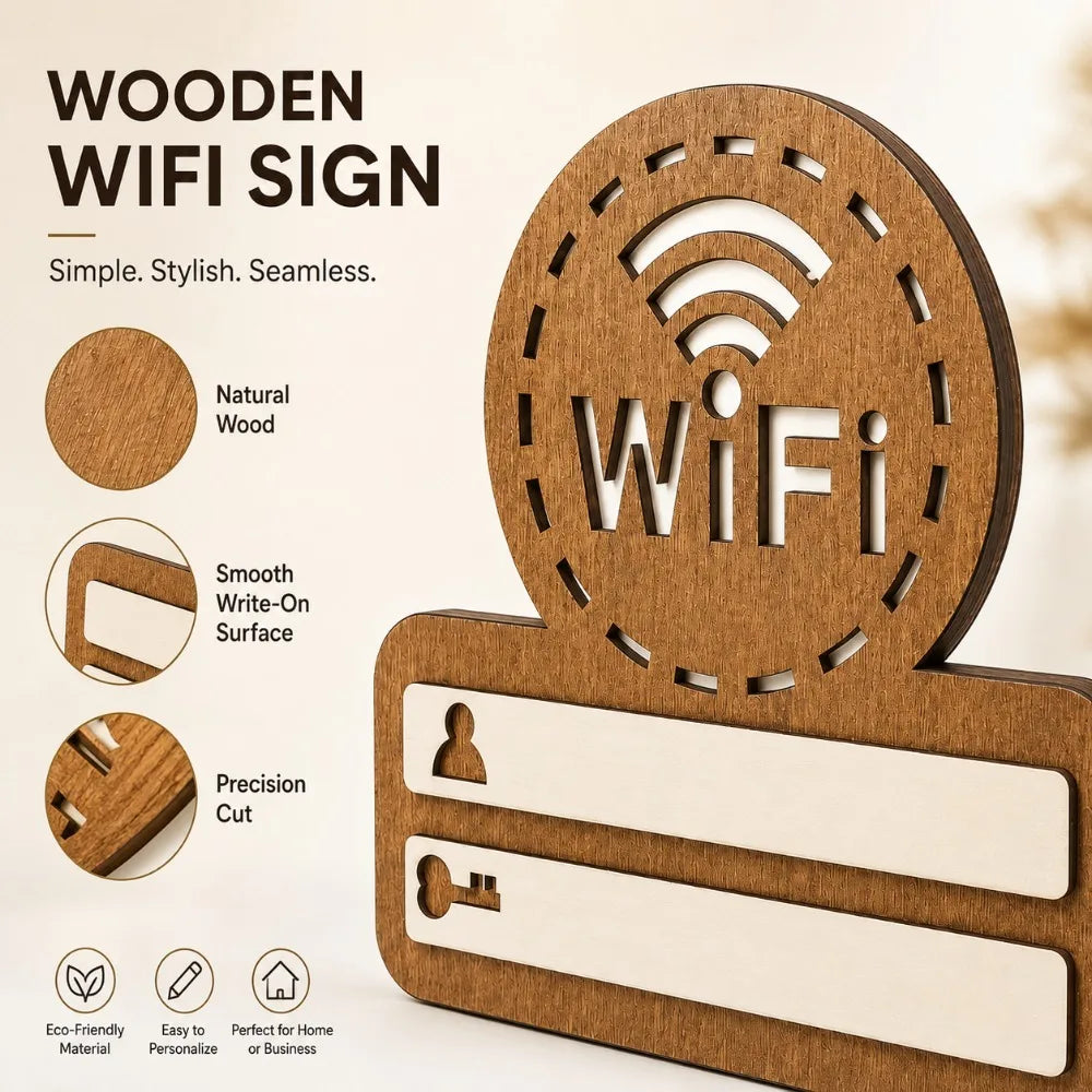 WiFi Password Wall Plaque – Self-Adhesive Wooden Sign + Pen