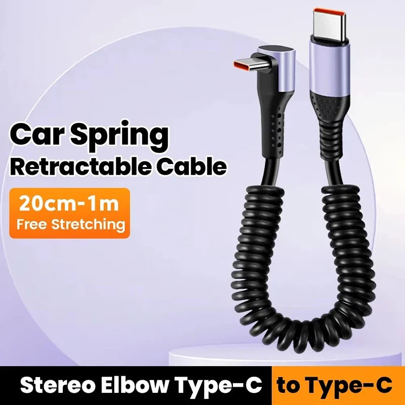 66W USB-C Spring Coil Fast Charging Cable – Type-C, 6A