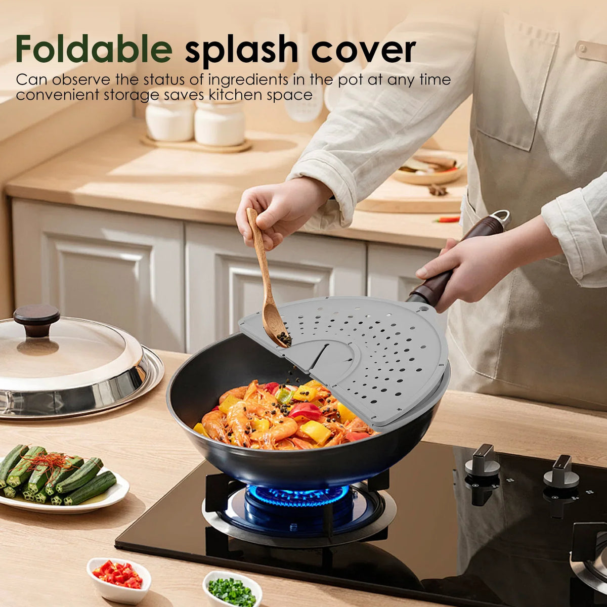 Foldable Silicone Splatter Screen & Oil Splash Guard for Frying Pan