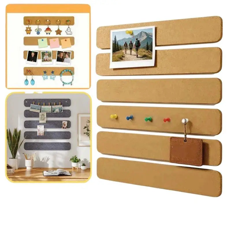 Self-Adhesive Cork Board Strip No-Drill Wall Organizer 33×5cm