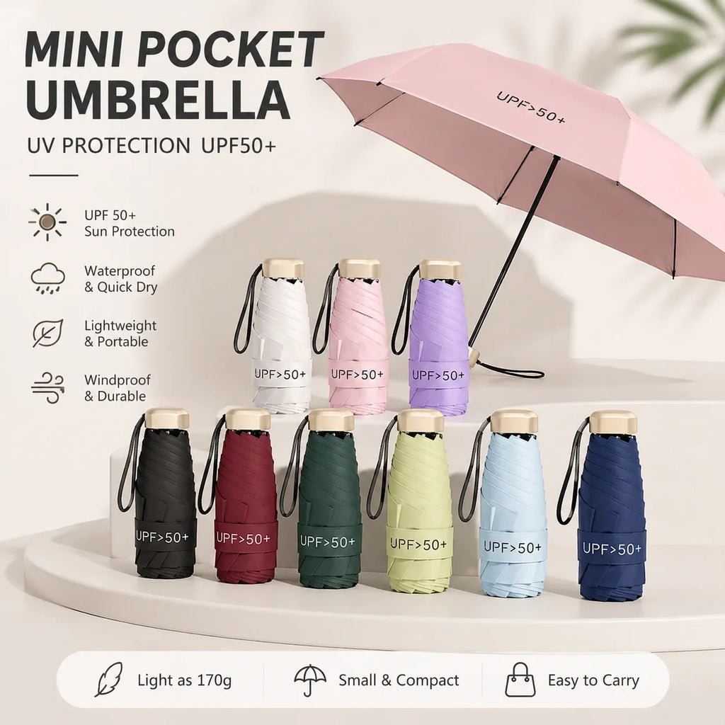 Nixie UPF50 Mini 5-Fold Portable Umbrella – Sun & Rain Parasol