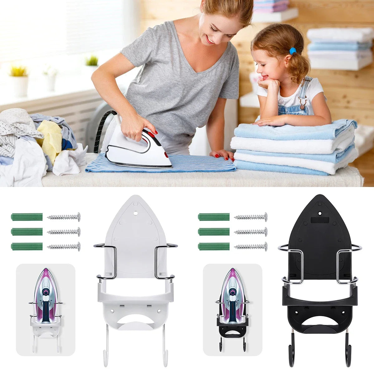 Wall Mount Ironing Board Holder & Iron Hanger Rack – Metal