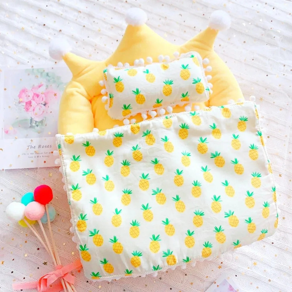 Mini Doll Bed 3-Piece Bedding Set for 10cm Dolls | Pink & Yellow