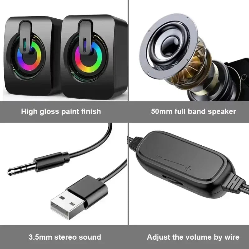 NOCCLILI USB Computer Speakers HIFI Stereo Subwoofer LED & Mic