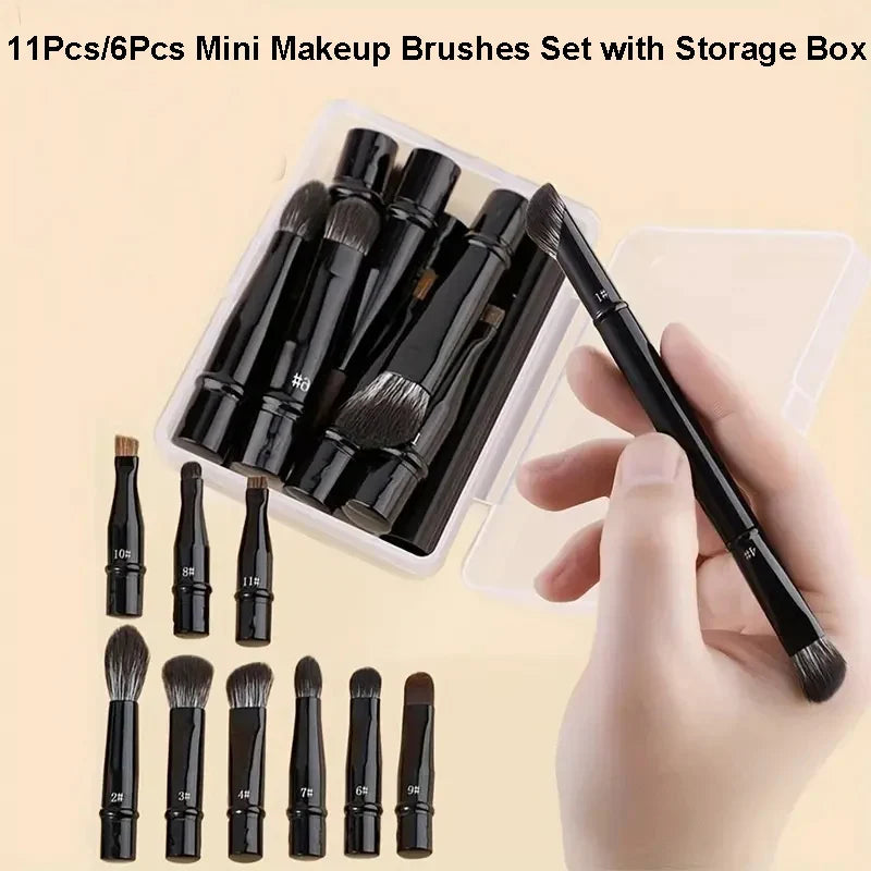 Mini Travel Makeup Brush Set 6 & 11Pcs | Double Ended