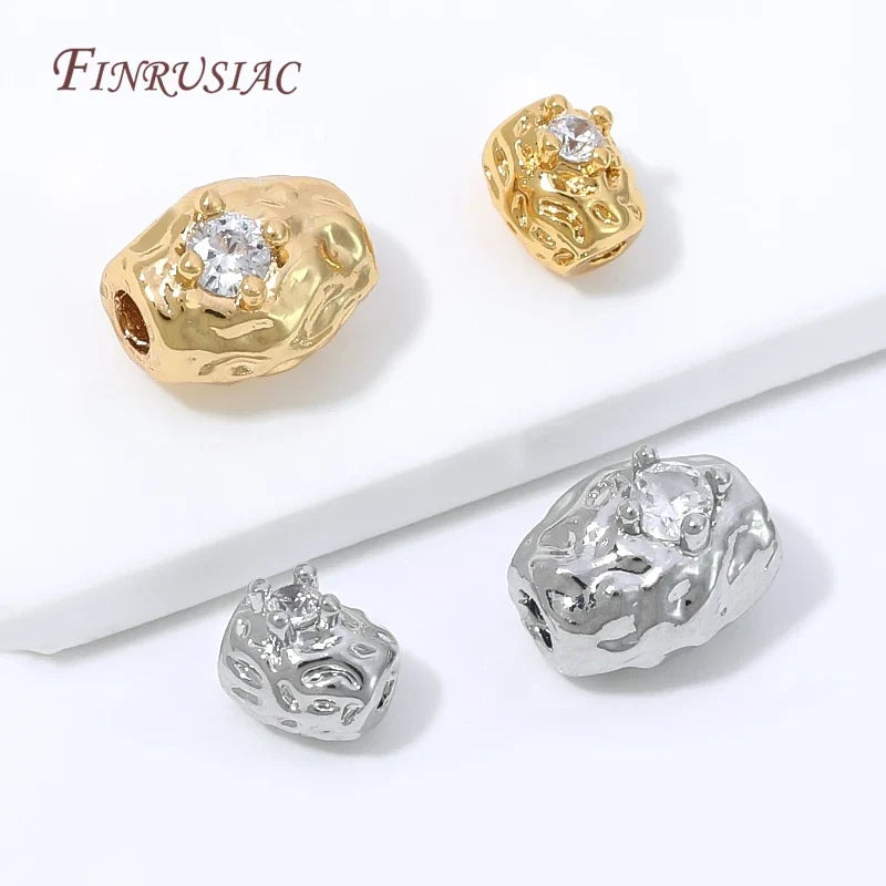 18K Gold Plated Zircon Oval Charm & Spacer Beads | DIY Jewelry
