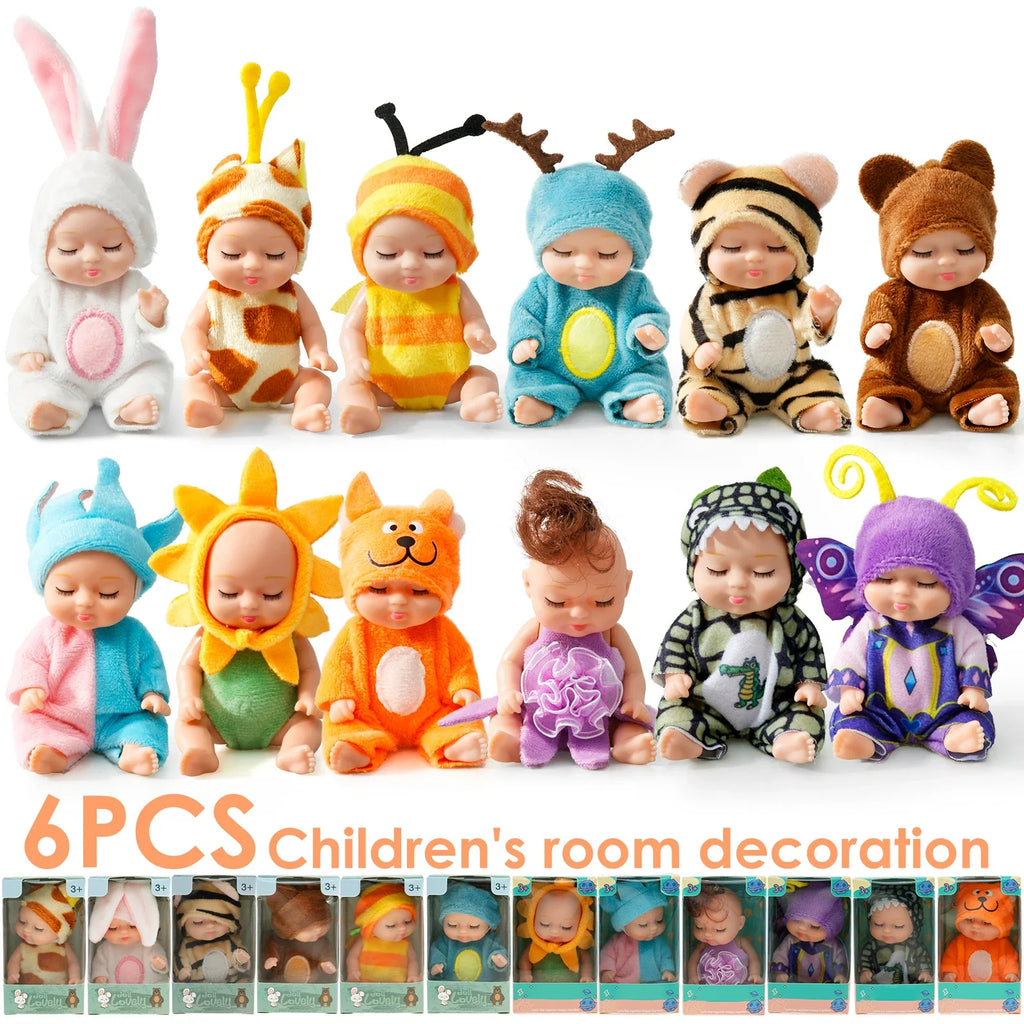 Mini Reborn Baby Dolls Set 6–12 Pcs with Clothes | Kids Gift