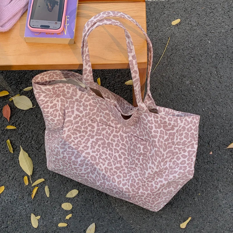 Leopard Print Canvas Tote Bag – Large Capacity Women's Bag