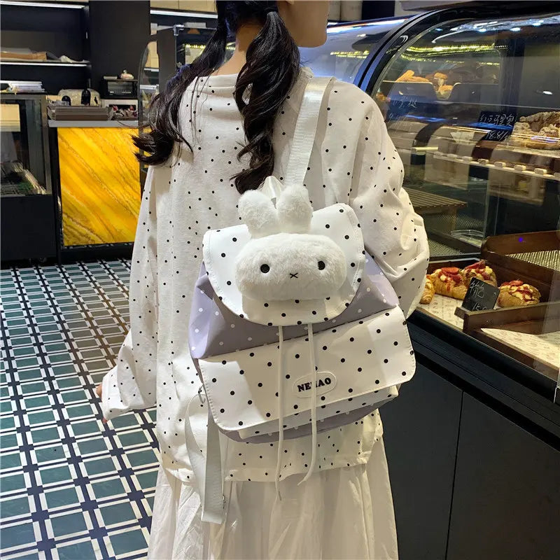 Cute Polka Dot Rabbit Backpack – Large Capacity Women's Bag
