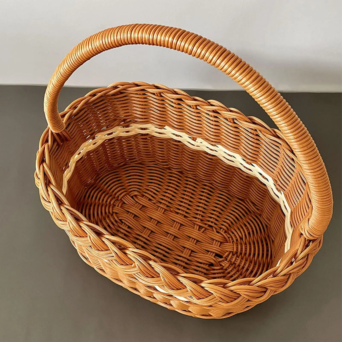 Woven Picnic Basket with Handle & Ribbon | Rattan-Look Hamper
