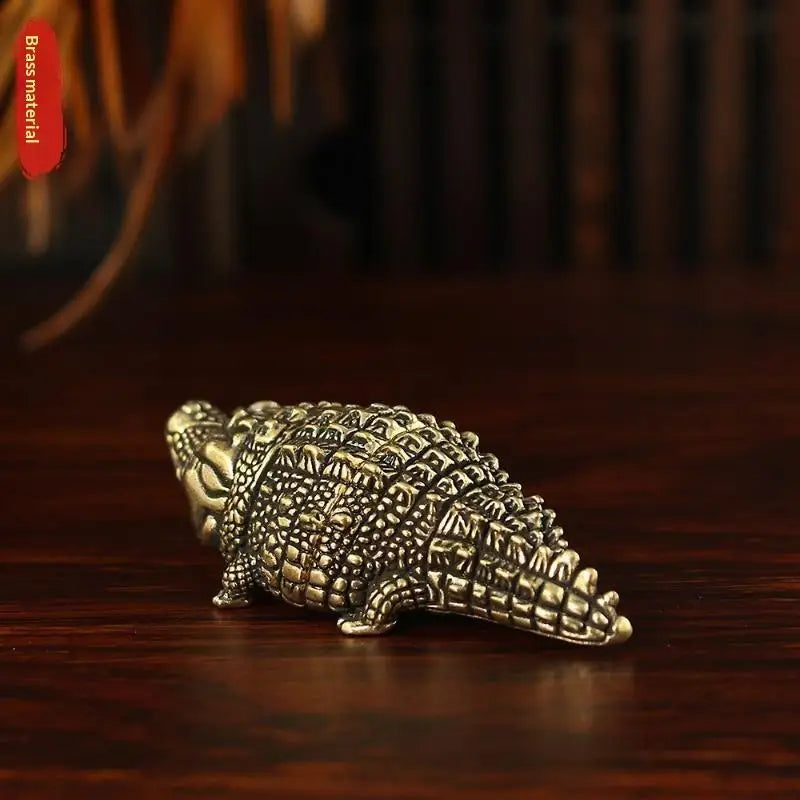 Antique Brass Crocodile Statue Feng Shui Lucky Desk Ornament