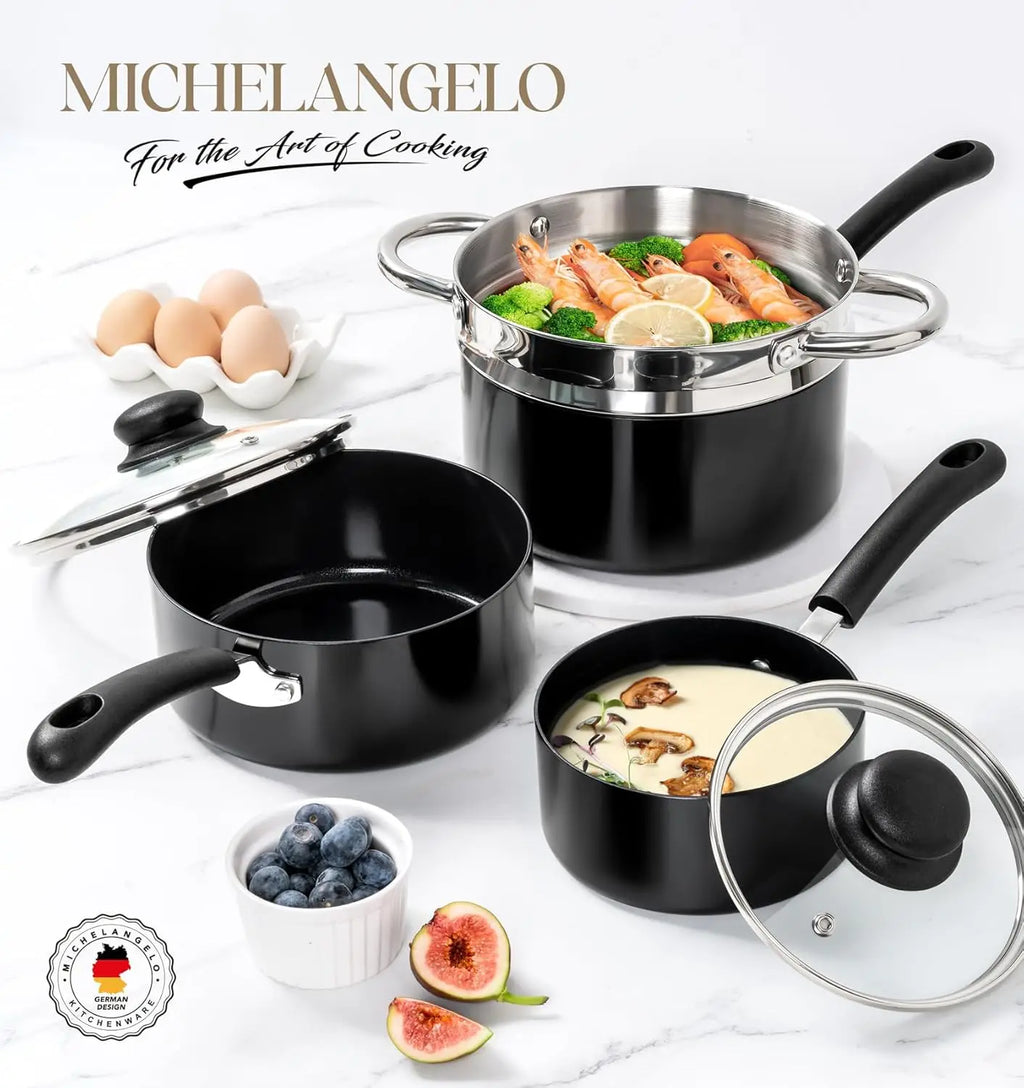 MICHELANGELO Ceramic Non-Stick Cookware Set with Steamer