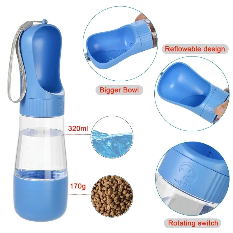Portable Dog & Cat Water Bottle with Food Compartment