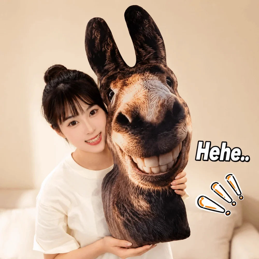 Smiling Donkey Plush Pillow – Ugly Cute Stuffed Animal Toy