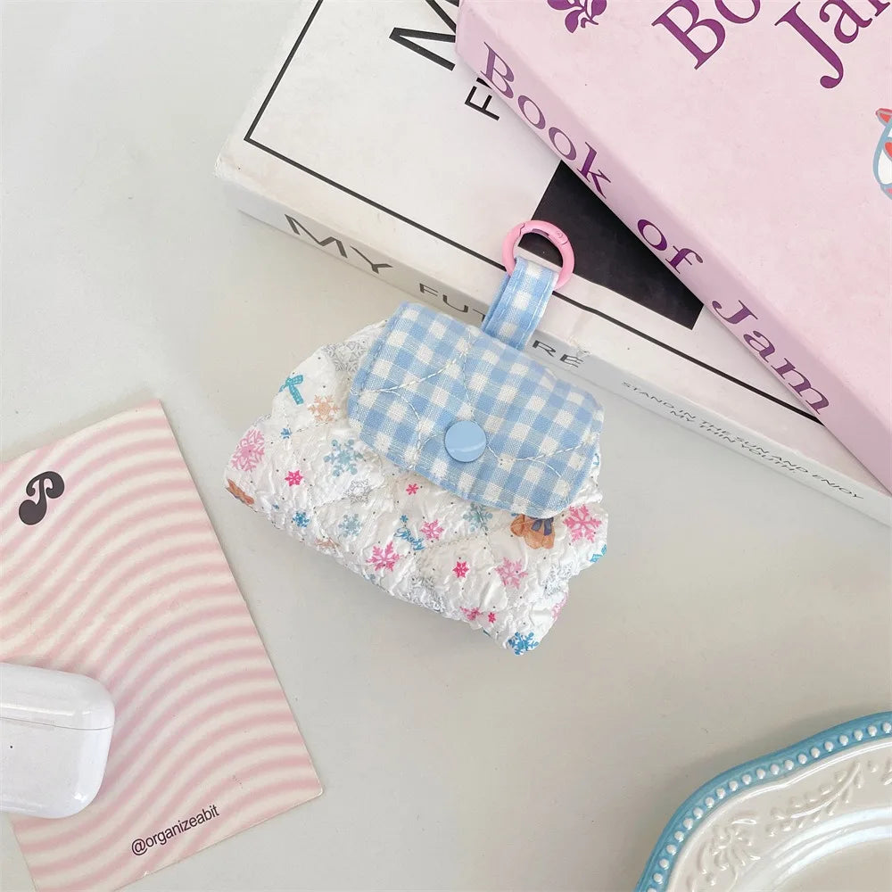 Mini Quilted Makeup Bag – Kawaii Snap Closure Cosmetic Pouch