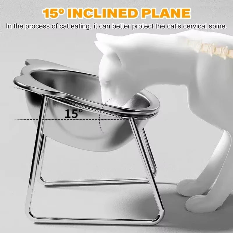 Stainless Steel Raised Cat Bowl | 15° Tilted Elevated Pet Dish