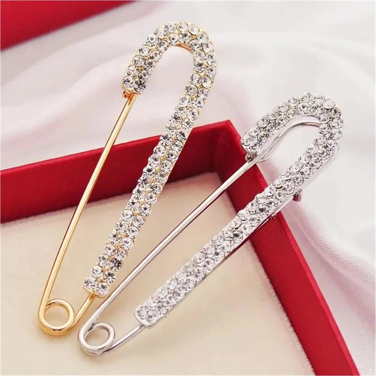 Silver Rhinestone Safety Pin Brooch – Decorative Clothing Pin