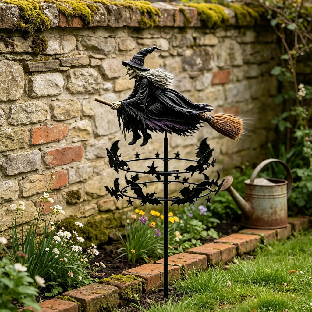 Witch Garden Wind Spinner | Halloween Rotating Pinwheel with Stake