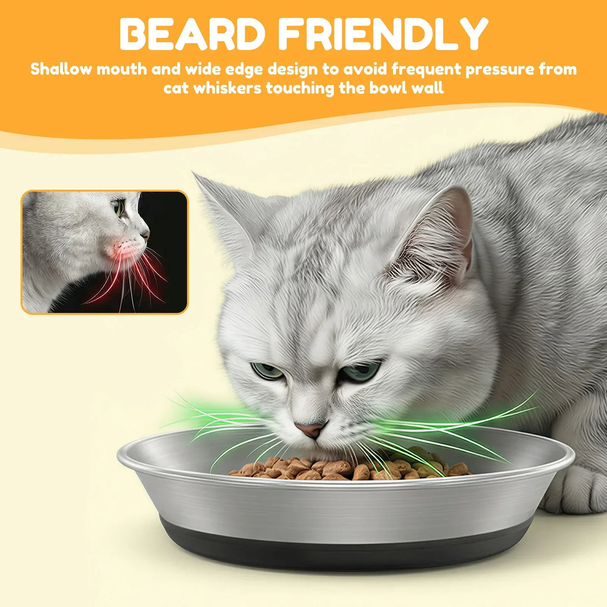 Stainless Steel Whisker-Friendly Cat Bowls – 2 or 4 Pack