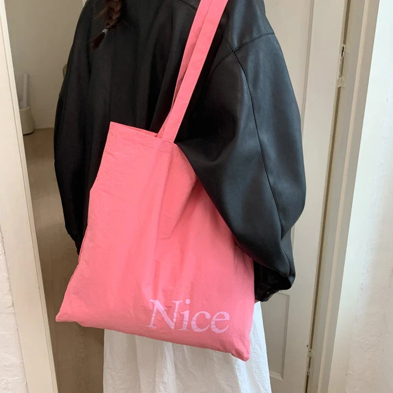 Women's Canvas Shoulder Bag – Korean Style Vertical Tote
