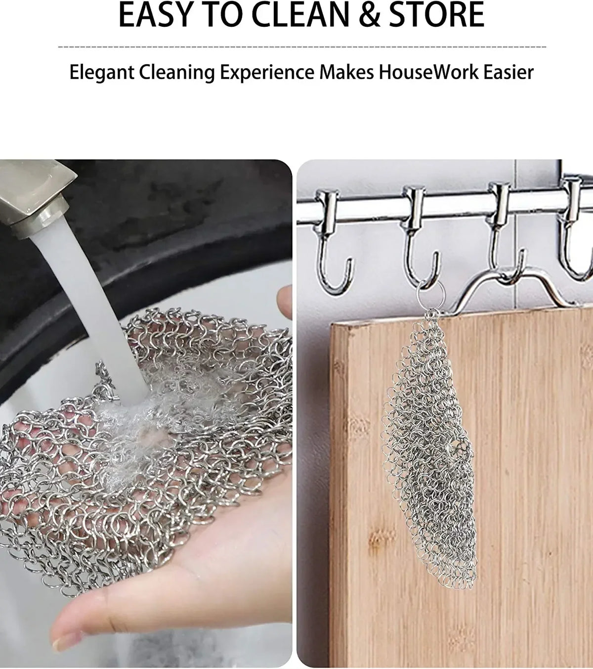 Stainless Steel Chainmail Scrubber for Cast Iron – 4 Inch