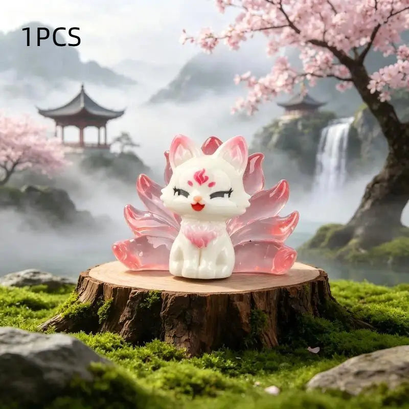 Mini Nine-Tailed Fox Resin Figurine – DIY Charm & Décor
