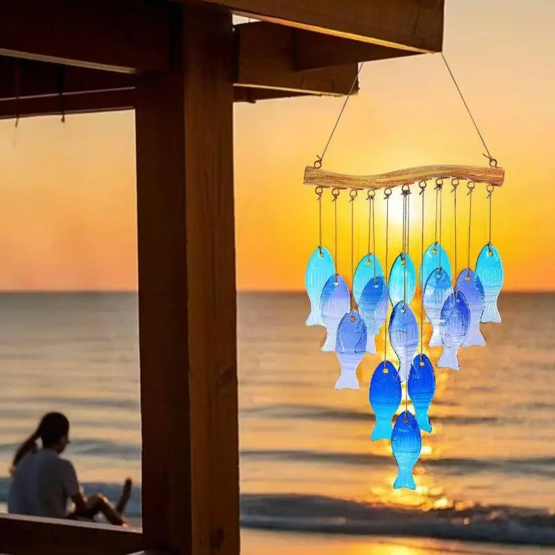 Handmade Blue Glass Fish Wind Chime – Outdoor Garden Decor