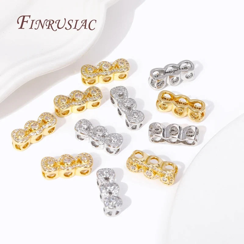 18K Gold Plated Zircon Spacer Beads | 3-Row Necklace Connector