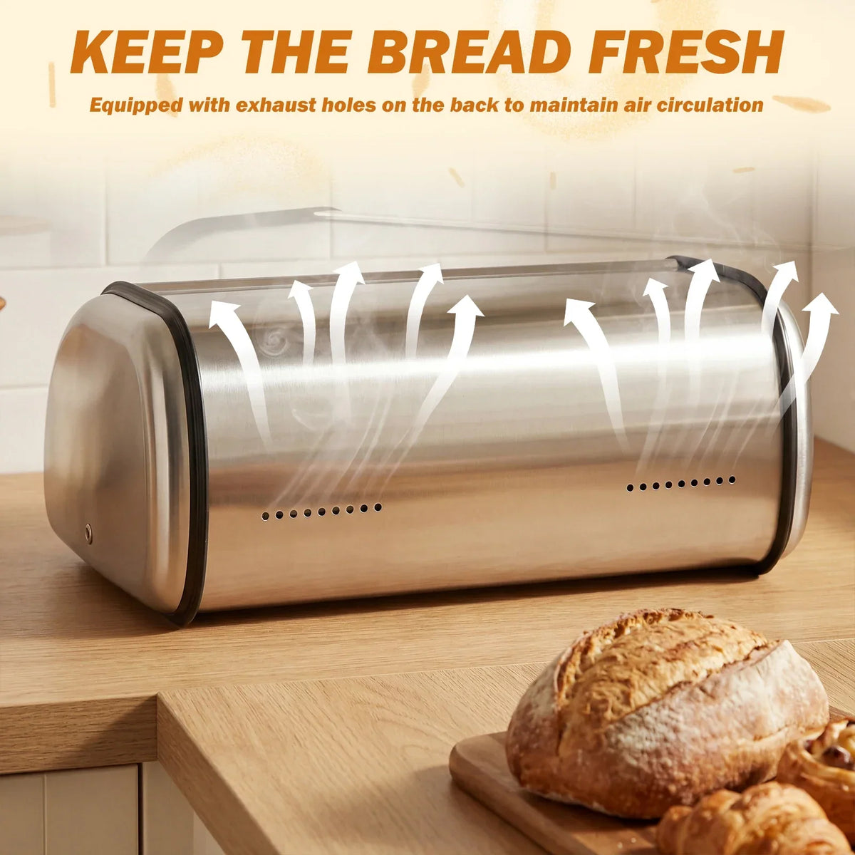 Stainless Steel Bread Box Large Capacity Flip-Top Lid Organizer