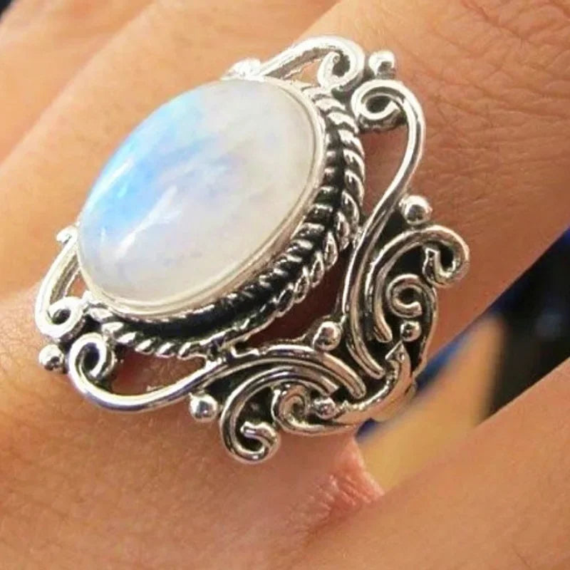 Vintage Boho Marquise Moonstone Zircon Ring | Sizes 6–10