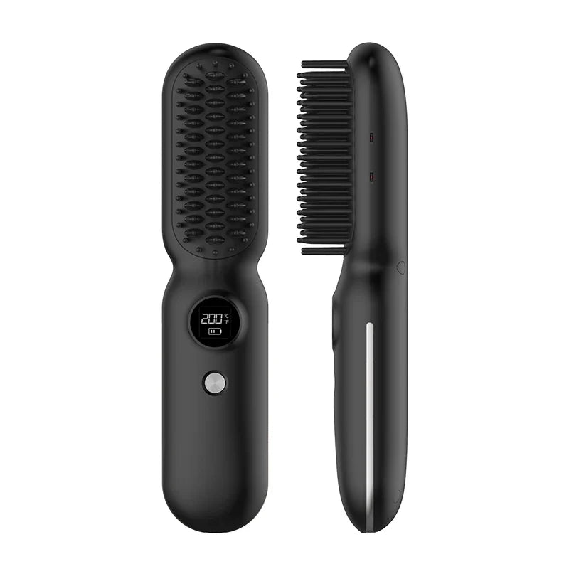 Wireless USB Rechargeable Hair Straightener Brush – Women & Men