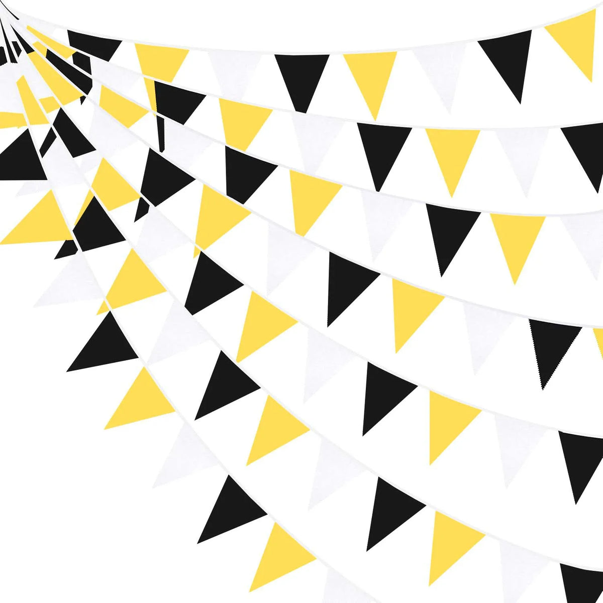 Yellow Black White Pennant Bunting Garland 33ft – 20 Flags