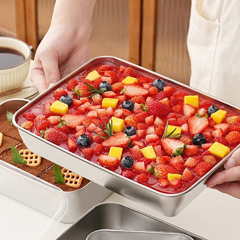 Stainless Steel Rectangular Tiramisu Mold & Cake Pan with Lid