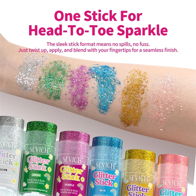 Body Glitter Stick – Shiny Makeup Gel for Hair, Face & Body