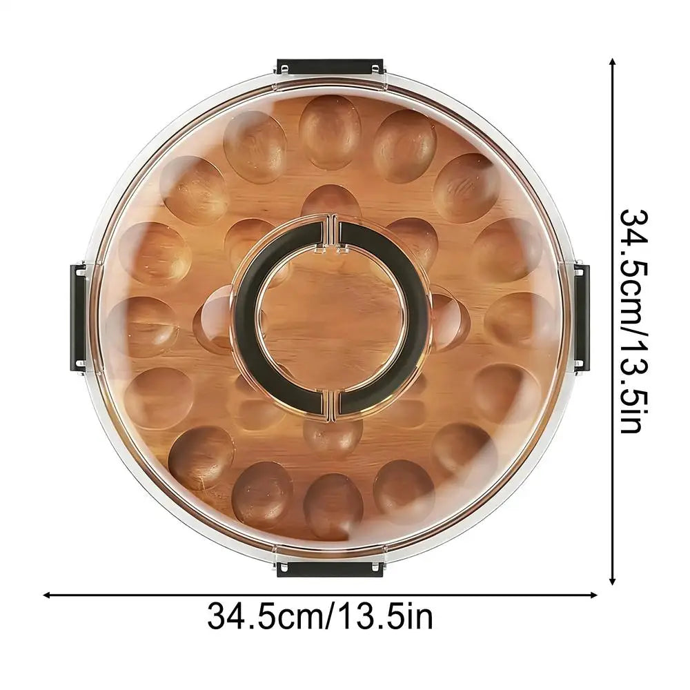 24-Slot Wooden Deviled Egg Tray with Lid | Party Platter