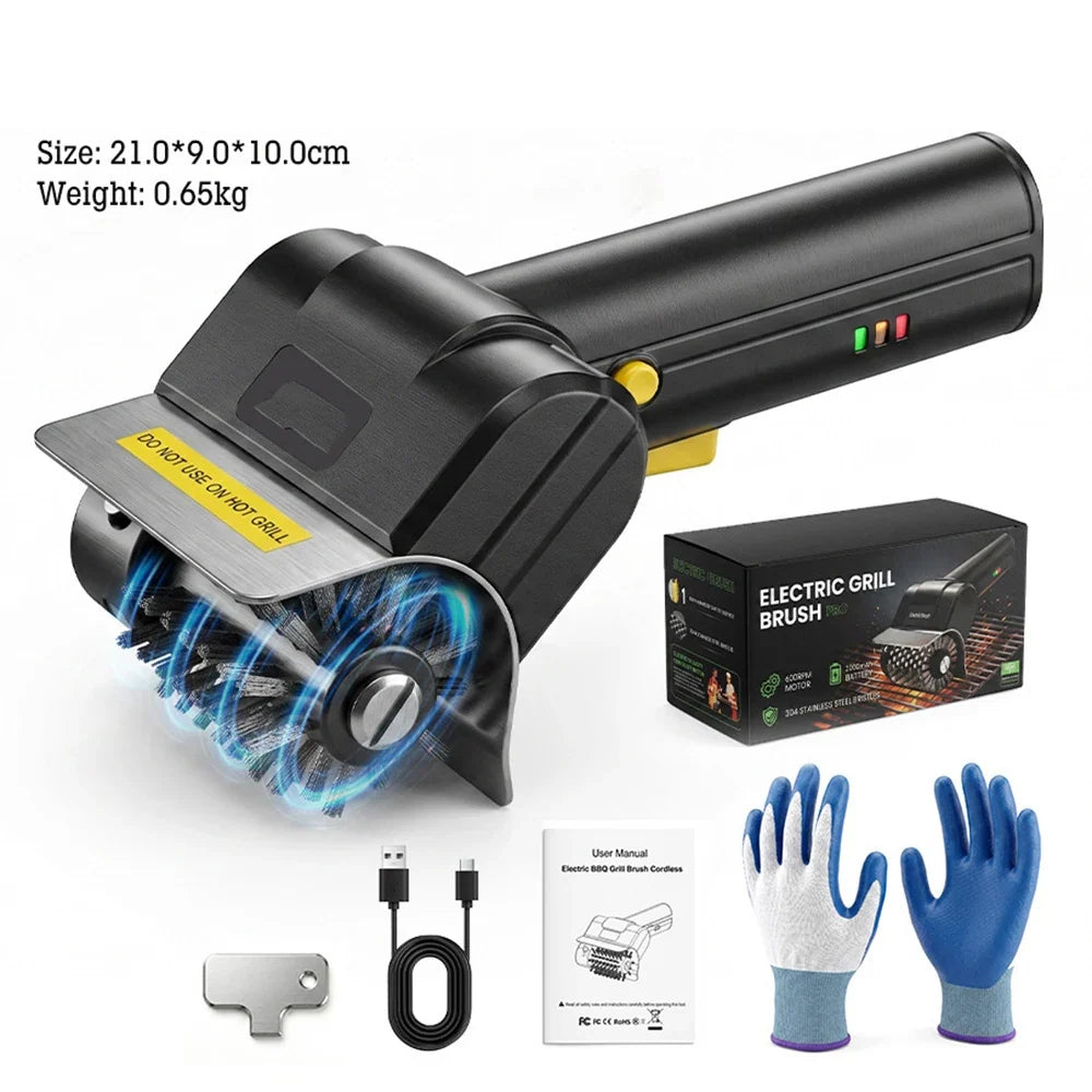 Rechargeable Cordless Electric BBQ Grill Brush with LED Light