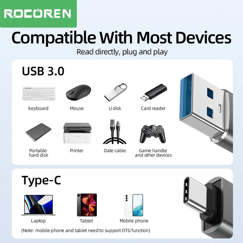 Rocoren USB-C to USB-A 3.0 OTG Adapter – MacBook & Android