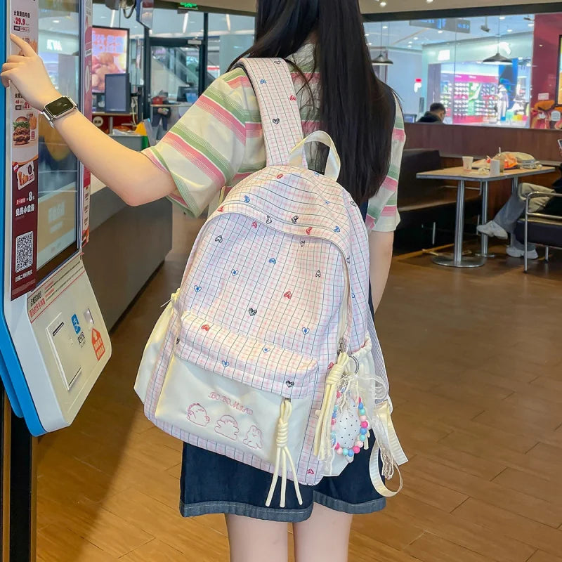 Women's Japanese Plaid Backpack – Large Capacity School Bag