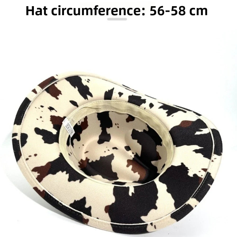 Wide Brim Cow Print Western Cowboy Hat – UV Protection