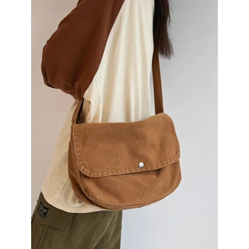 Solid Canvas Crossbody Bag – Unisex Shoulder Satchel