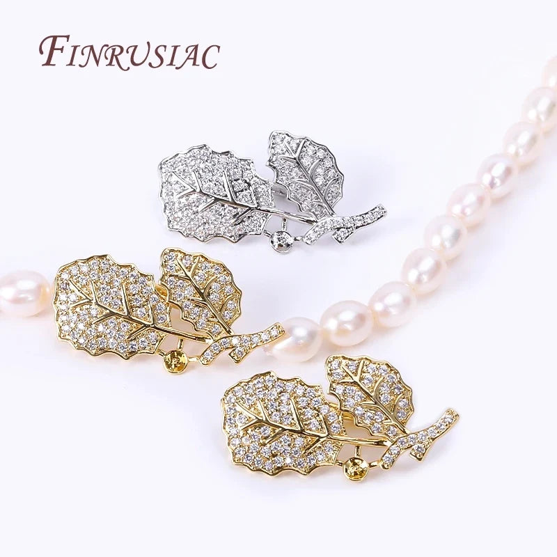 18K Gold Plated Zircon Leaf Pearl Clasp | DIY Necklace Finding