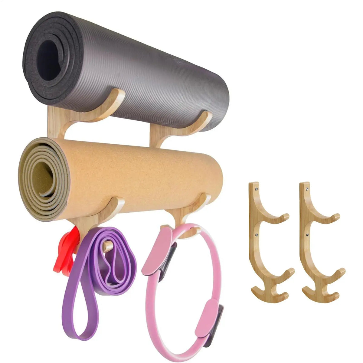Wooden Wall Mount Yoga Mat Holder & Gym Organizer Rack