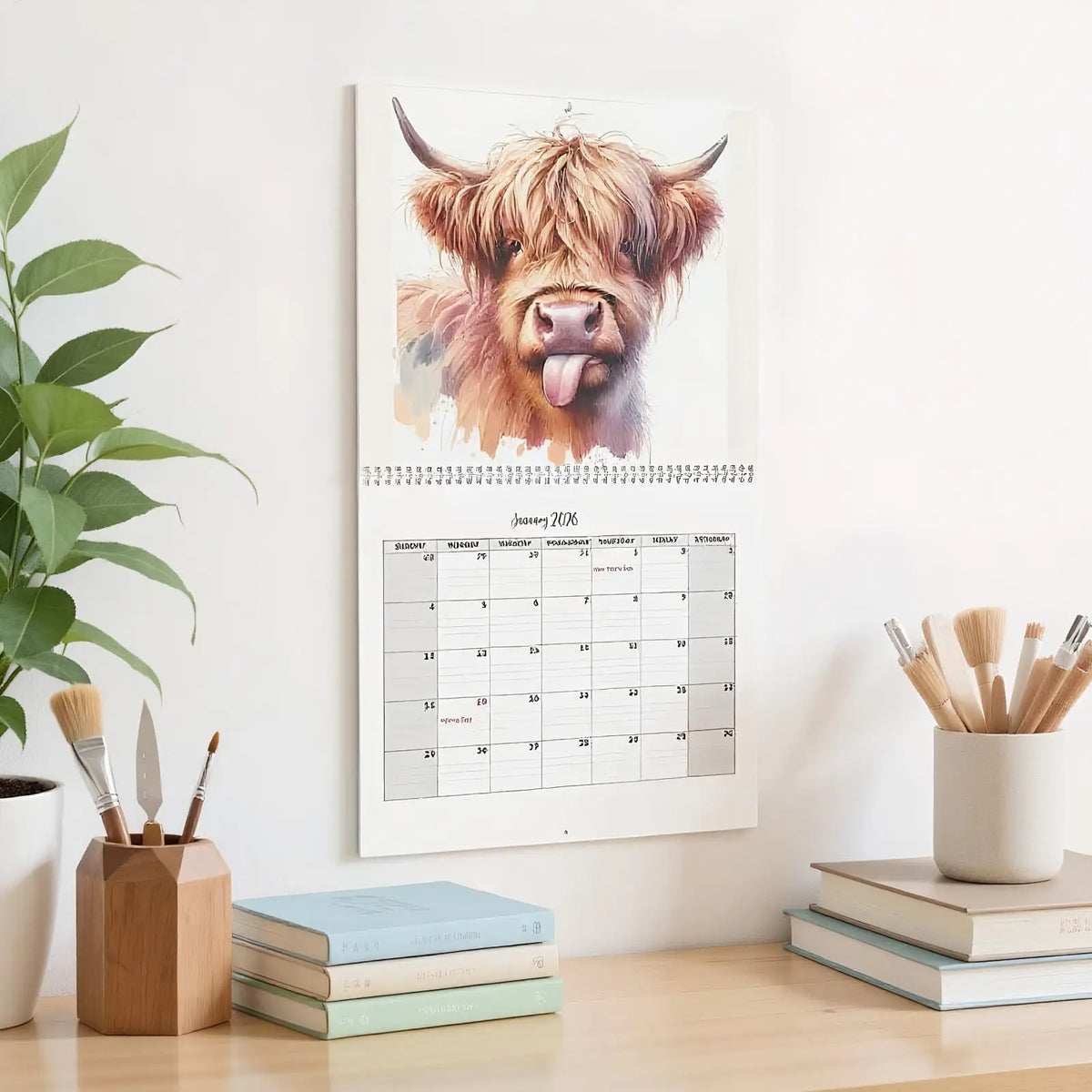 2026 Highland Cow Wall Calendar | Farmhouse Monthly Planner