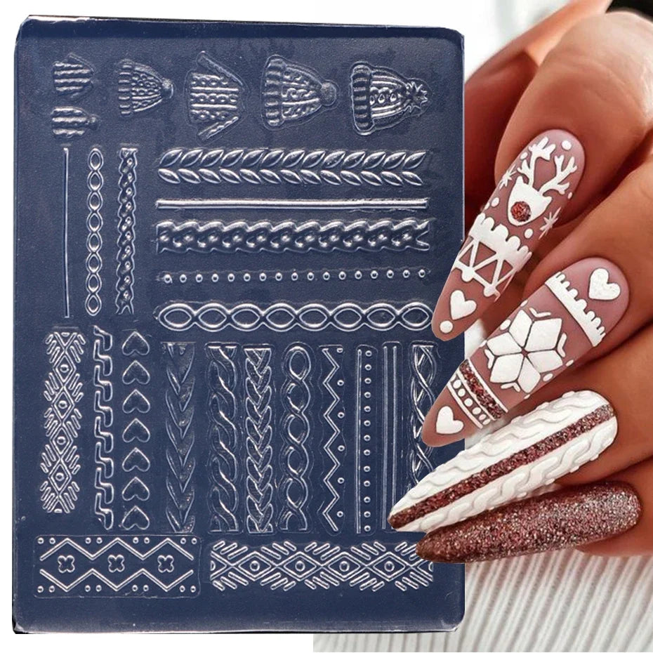 3D Silicone Nail Carving Mold – Snowflake & Winter Stamping Stencil