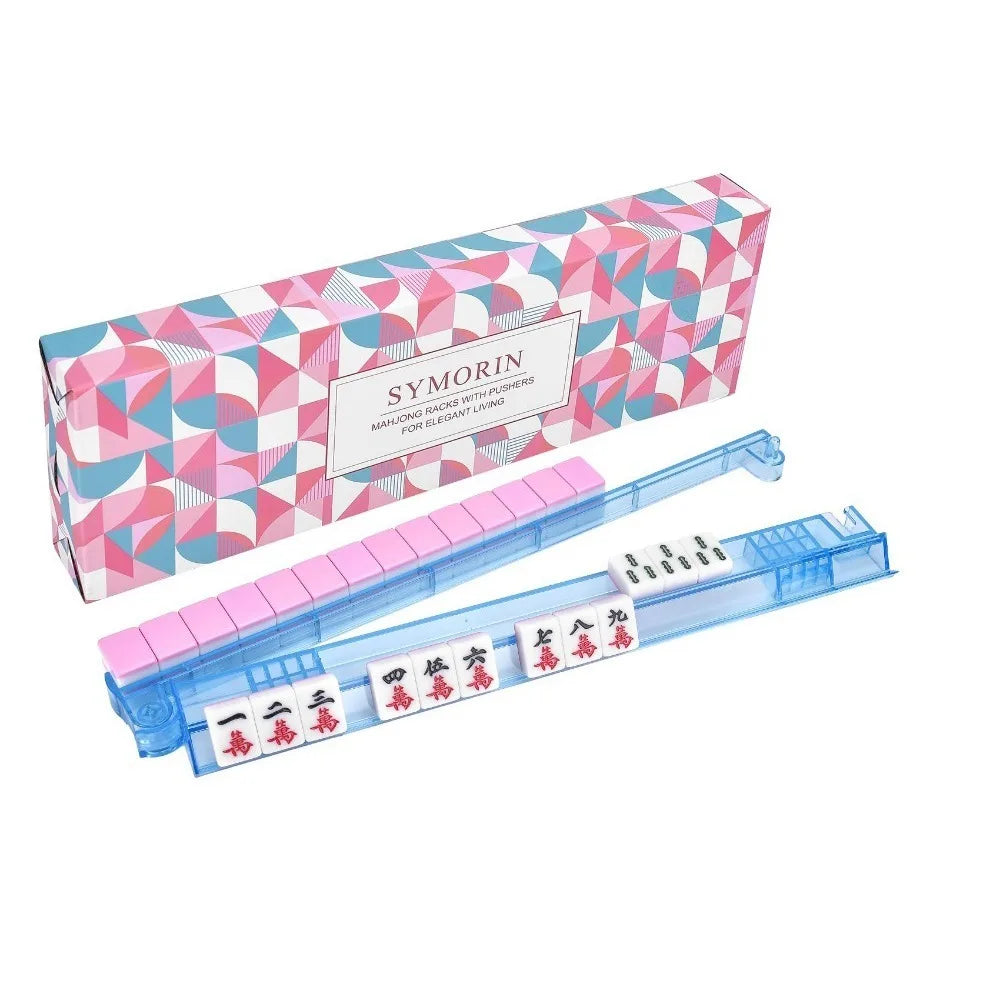Crystal Clear Non-Slip Mahjong Tile Rack with Pusher Ruler