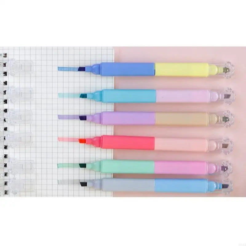 Pastel Highlighter Pens 6-Pack – Dual Fine & Chisel Tip Markers