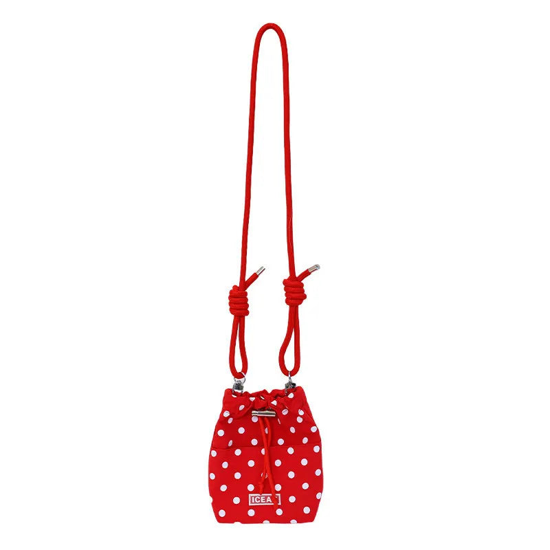 Polka Dot Crossbody Bucket Bag – Drawstring Shoulder Bag
