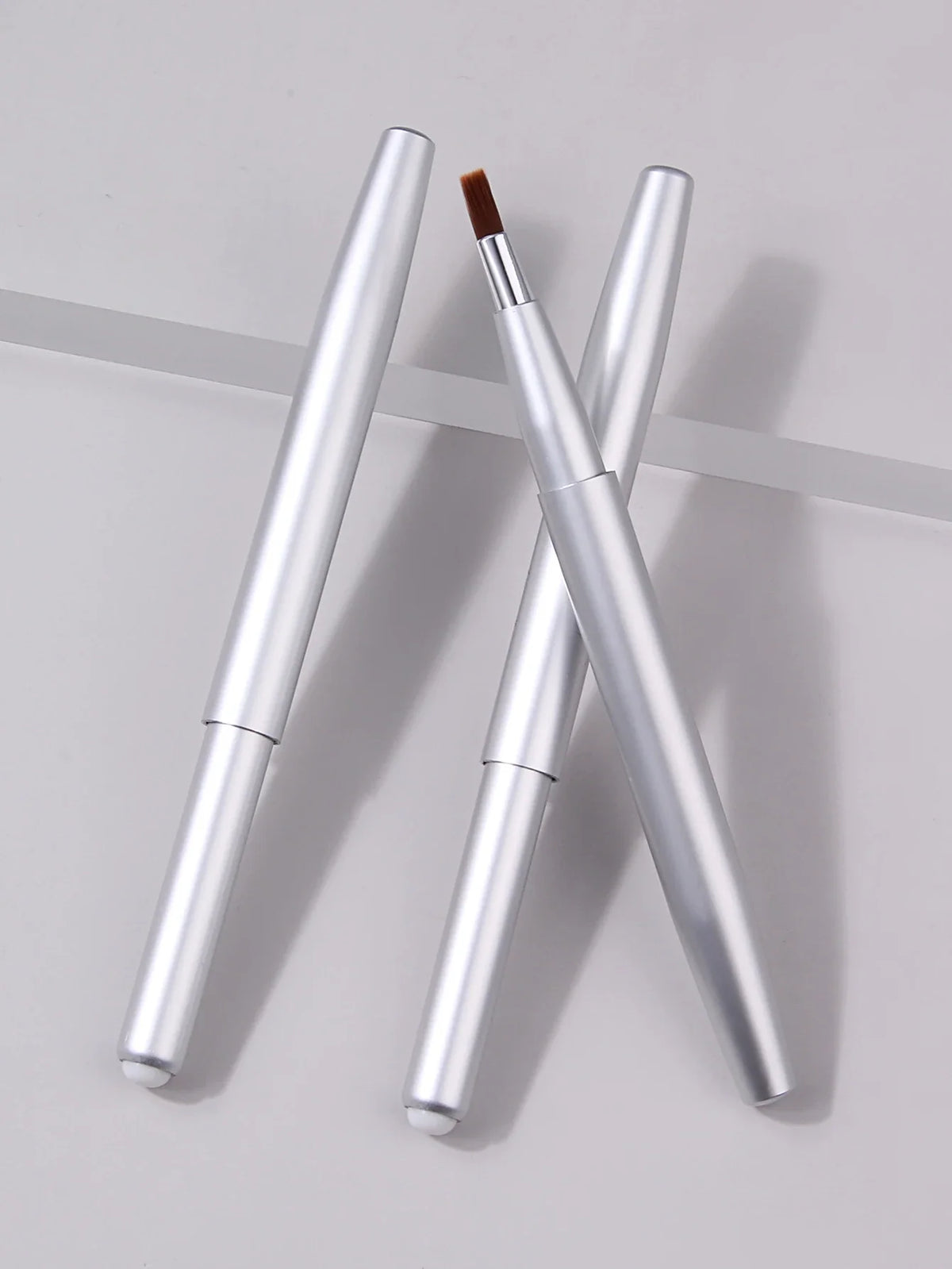 3-Pack Retractable Lip Brush Set | Silver Metal Travel Makeup