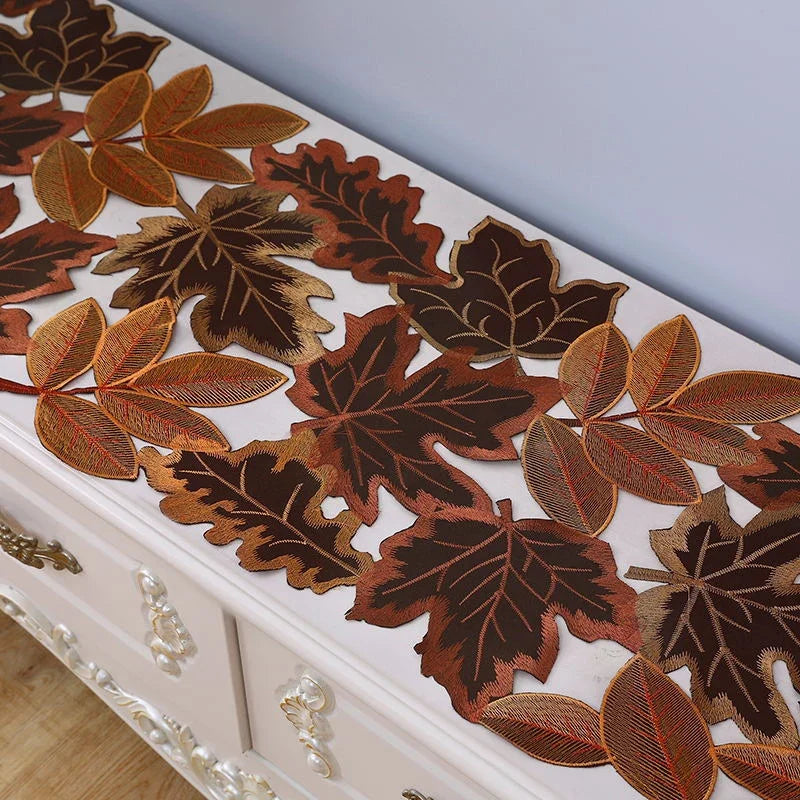 Autumn Maple Leaf Embroidered Table Runner | Farmhouse Fall