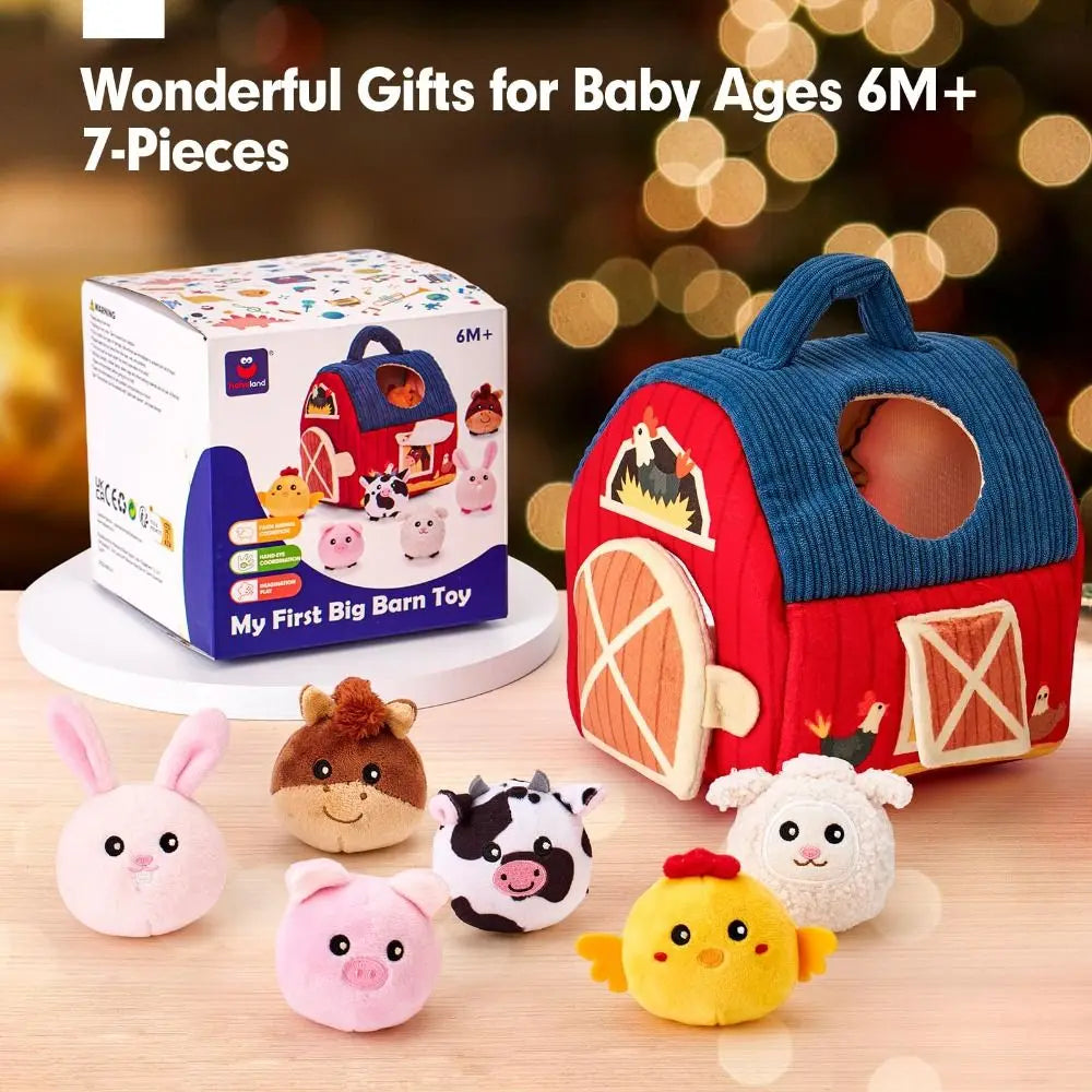 Plush Farm Barn Baby Toy Set – Montessori Sensory 6–12 Months